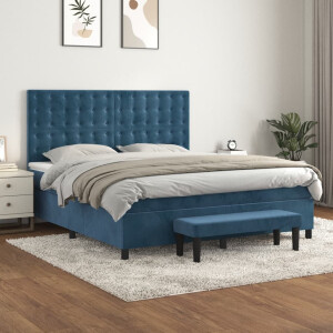 vidaXL Boxspring met matras fluweel donkerblauw 180x200 cm