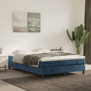 vidaXL Boxspring met matras fluweel donkerblauw 140x200 cm