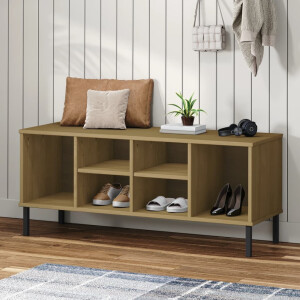 vidaXL Schoenenrek met metalen poten OSLO 106x35x45cm grenenhout bruin