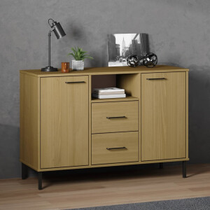 vidaXL Dressoir met metalen poten OSLO 113x40x77 cm grenenhout bruin
