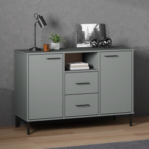 vidaXL Dressoir met metalen poten OSLO 113x40x77 cm grenenhout grijs