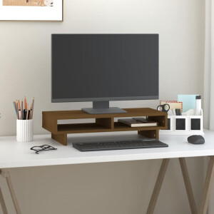 vidaXL Monitorstandaard 60x27x14 cm massief grenenhout honingbruin