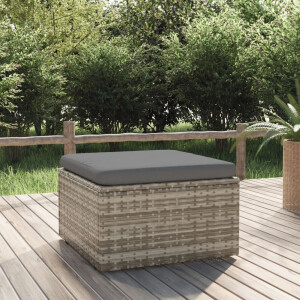 vidaXL Voetensteun met kussen 55x55x30 cm poly rattan grijs
