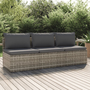 vidaXL Tuinbank 3-zits met kussens poly rattan grijs