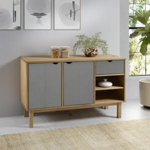 vidaXL Dressoir OTTA 114x43x73,5 cm massief grenenhout bruin en grijs