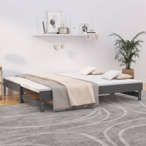 vidaXL Slaapbank uitschuifbaar massief grenenhout grijs 2x(90x200) cm