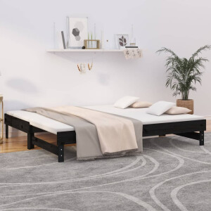 vidaXL Slaapbank uitschuifbaar massief grenenhout zwart 2x(90x200) cm