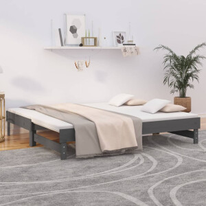 vidaXL Slaapbank uitschuifbaar massief grenenhout grijs 2x(90x190) cm