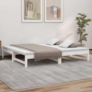 vidaXL Slaapbank uitschuifbaar massief grenenhout wit 2x(90x190) cm