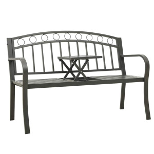 vidaXL Tuinbank met tafel 120 cm staal grijs