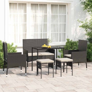 vidaXL 6-delige Loungeset met kussens poly rattan zwart