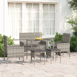 vidaXL 6-delige Loungeset met kussens poly rattan grijs