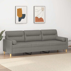 vidaXL Driezitsbank met kussens 210 cm stof donkergrijs