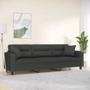 vidaXL Driezitsbank met kussens 210 cm microvezelstof donkergrijs