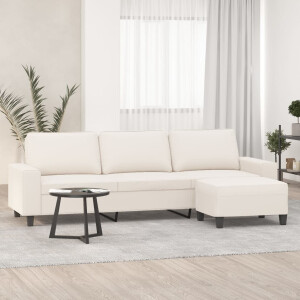 vidaXL Driezitsbank met voetenbank 210 cm microvezelstof beige