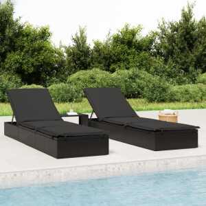 vidaXL Ligbed met kussen 1 st 201x55x62 cm poly rattan zwart