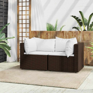 vidaXL Tuinhoekbanken met kussens 2 st poly rattan bruin