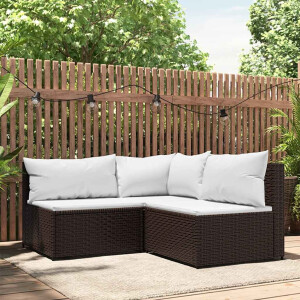 vidaXL 3-delige Loungeset met kussens poly rattan bruin