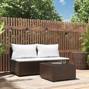 vidaXL 3-delige Loungeset met kussens poly rattan bruin