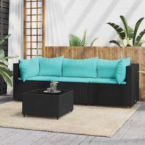 vidaXL 4-delige Loungeset met kussens poly rattan zwart