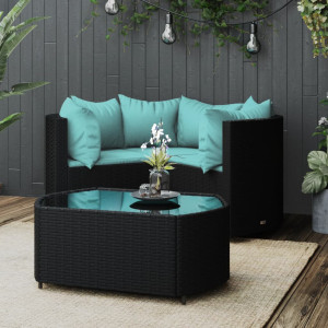 vidaXL 4-delige Loungeset met kussens poly rattan zwart