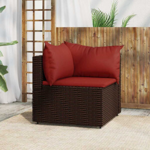 vidaXL Tuinhoekbank met kussens poly rattan bruin