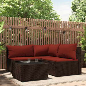 vidaXL 4-delige Loungeset met kussens poly rattan bruin