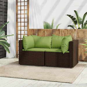 vidaXL Tuinhoekbanken met kussens 2 st poly rattan bruin