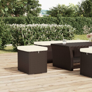 vidaXL Hocker met kussen 40x30x40 cm poly rattan bruin