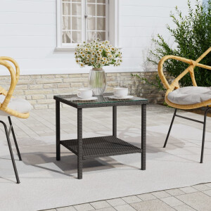 vidaXL Bijzettafel 45x45x45 cm poly rattan en gehard glas zwart