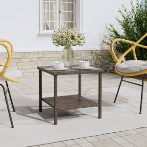 vidaXL Bijzettafel 45x45x45 cm poly rattan en gehard glas bruin