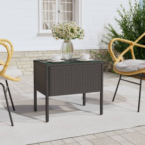 vidaXL Bijzettafel 53x37x48 cm poly rattan en gehard glas zwart