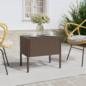 vidaXL Bijzettafel 53x37x48 cm poly rattan en gehard glas bruin
