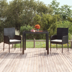 vidaXL Tuintafel met glazen blad 90x90x75 cm poly rattan