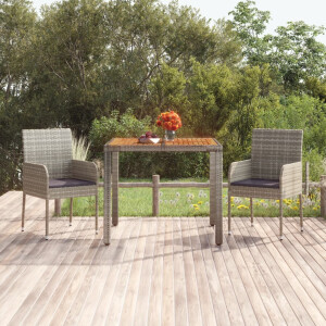vidaXL Tuintafel met houten blad 90x90x75 cm poly rattan grijs