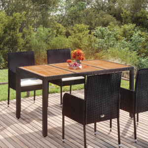 vidaXL Tuintafel met houten blad 150x90x75 cm poly rattan zwart