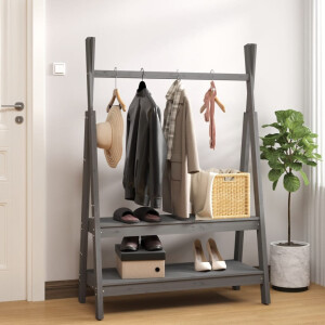 vidaXL Kledingrek 100x45,5x150 cm massief grenenhout grijs