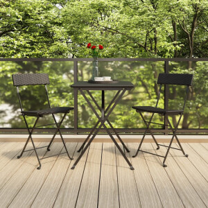 vidaXL Bistroset inklapbaar 3 st poly rattan zwart