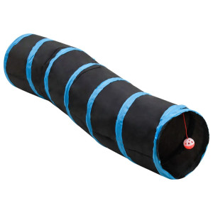 vidaXL Kattentunnel S-vorm 122 cm polyester zwart en blauw