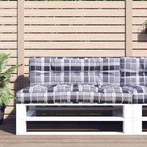 vidaXL Palletkussen 120x40x12 cm stof ruitpatroon grijs