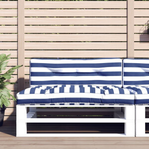 vidaXL Palletkussens 2 st stof gestreept wit en blauw