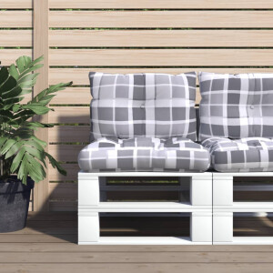 vidaXL Palletkussens 2 st ruitpatroon stof grijs