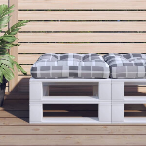 vidaXL Palletkussen 58x58x10 cm ruitpatroon stof grijs