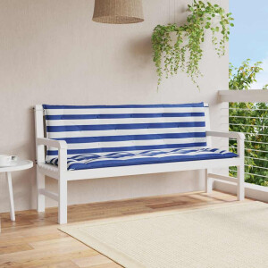 vidaXL Tuinbankkussens 2 st gestreept 150x50x7 cm stof wit en blauw