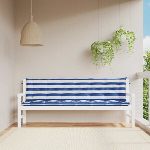 vidaXL Tuinbankkussens 2 st gestreept 200x50x7 cm stof wit en blauw