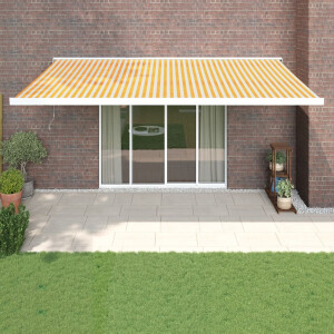 vidaXL Luifel uittrekbaar 5x3 m stof en aluminium geel en wit