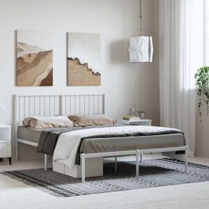 vidaXL Bedframe met hoofdbord metaal wit 135x190 cm