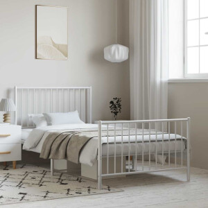 vidaXL Bedframe met hoofd- en voeteneinde metaal wit 100x190 cm