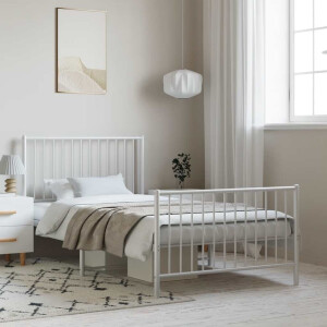 vidaXL Bedframe met hoofd- en voeteneinde metaal wit 100x190 cm