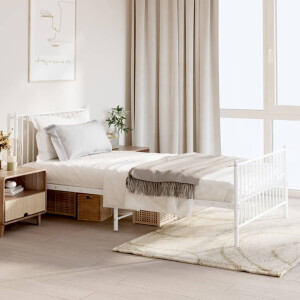 vidaXL Bedframe met hoofd- en voeteneinde metaal wit 107x203 cm
